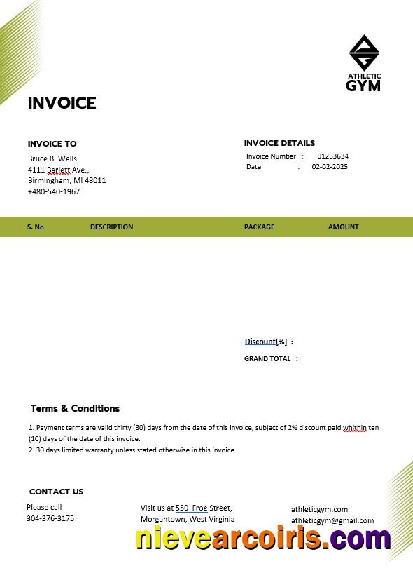 Fitness Trainer Coach Invoice